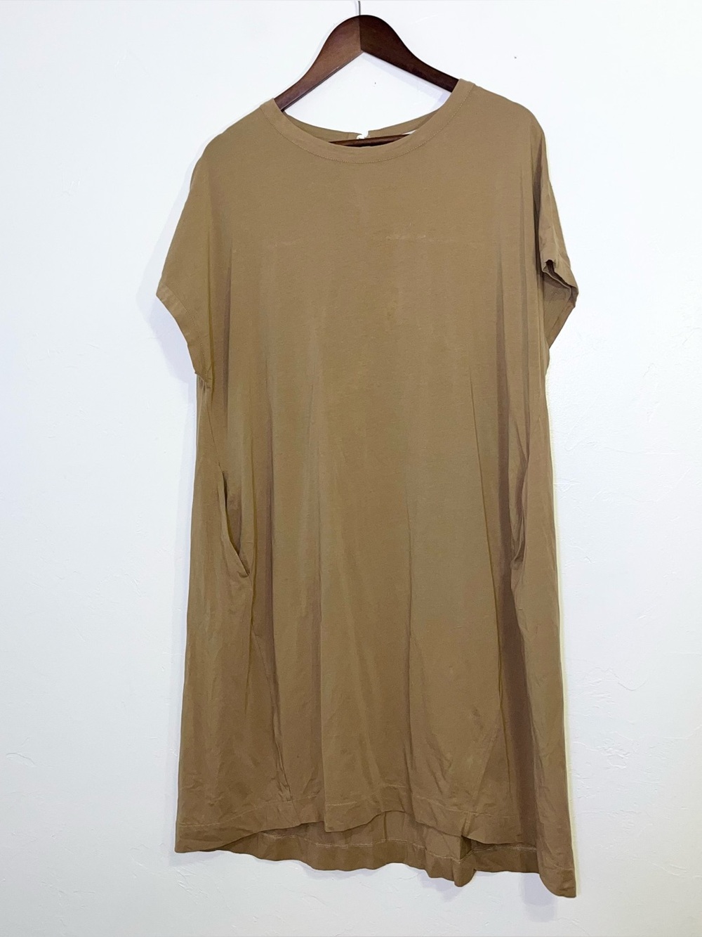 Alpha Studio Brown Short Sleeve T-Shirt Dress Relaxed Oversized Midi Pockets